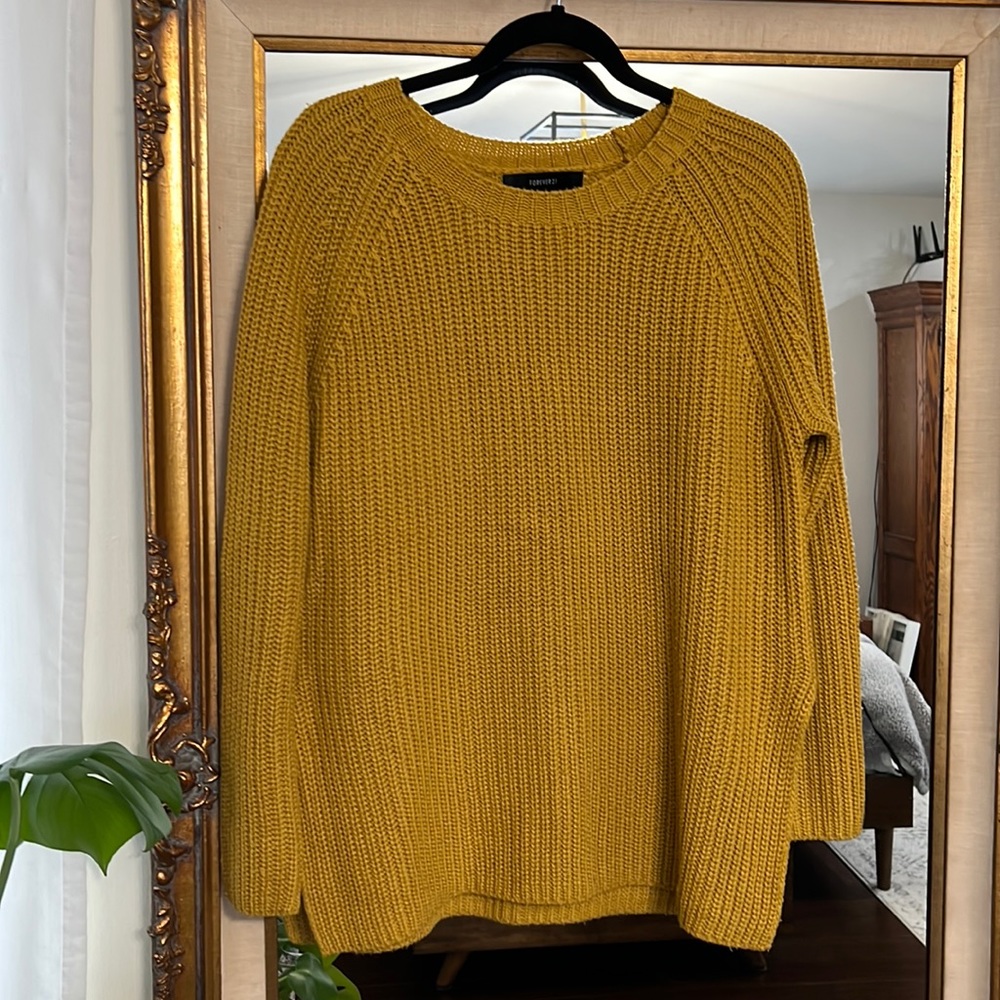 Cable Knit Side Slit Yellow Sweater